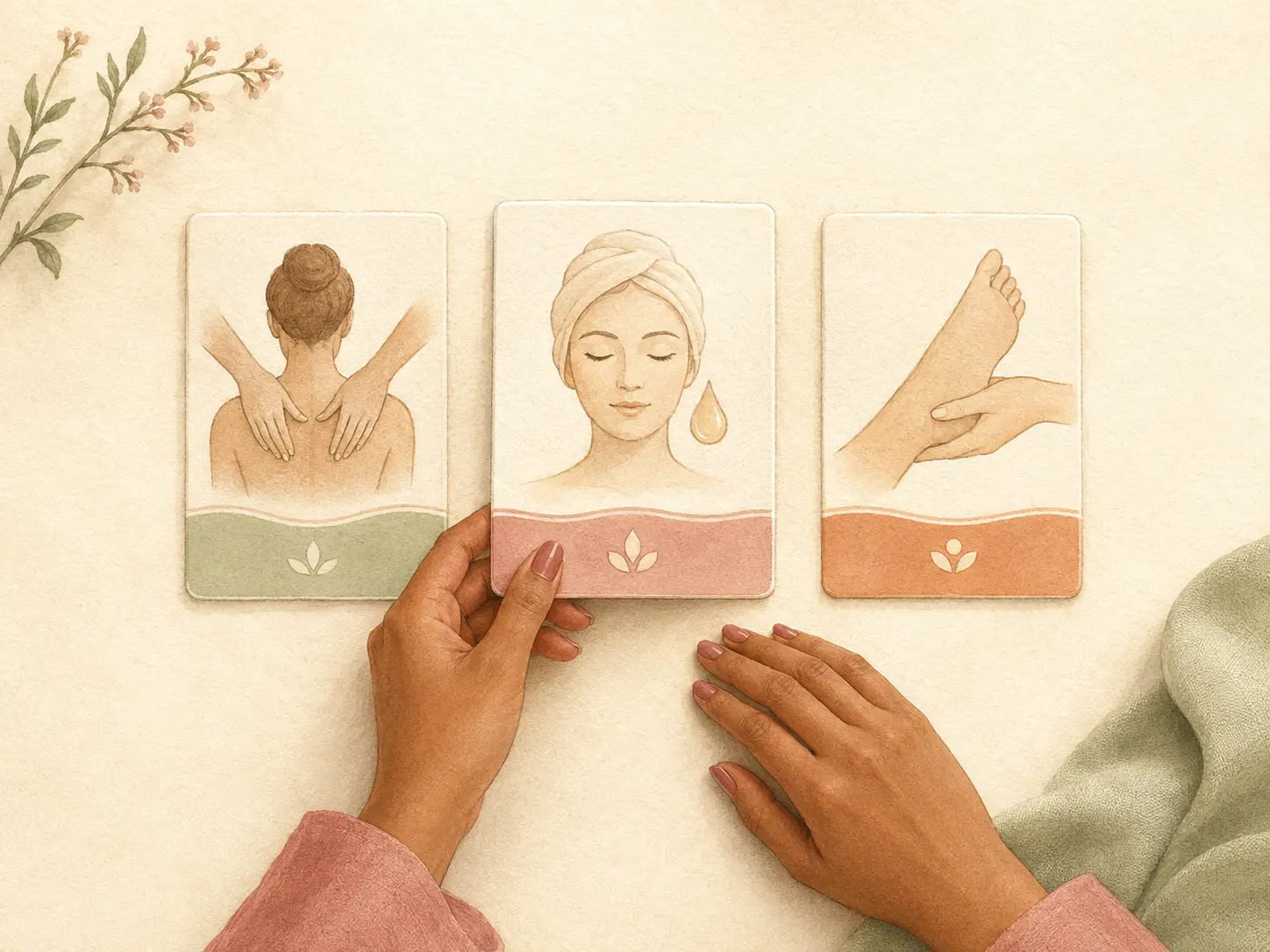 Ilustração de uma mulher comparando opções de tratamentos do spa